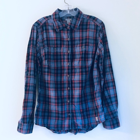 Carhartt Tops - Carhartt Blue and Cranberry Plaid Button Up